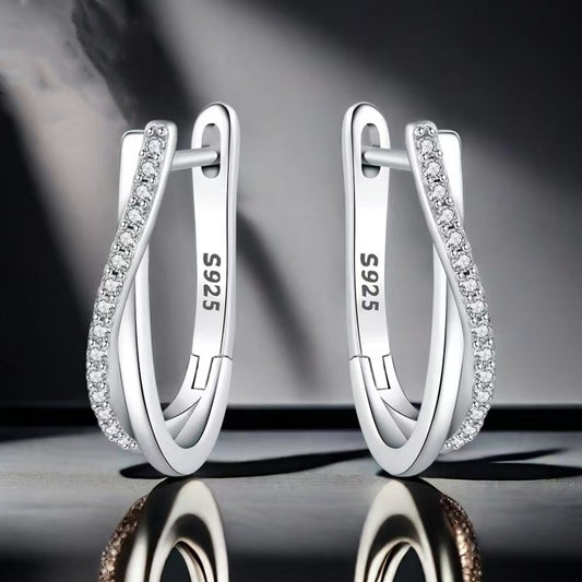 Stone-inlaid Twisted-line Hoop Earrings A Niche Style