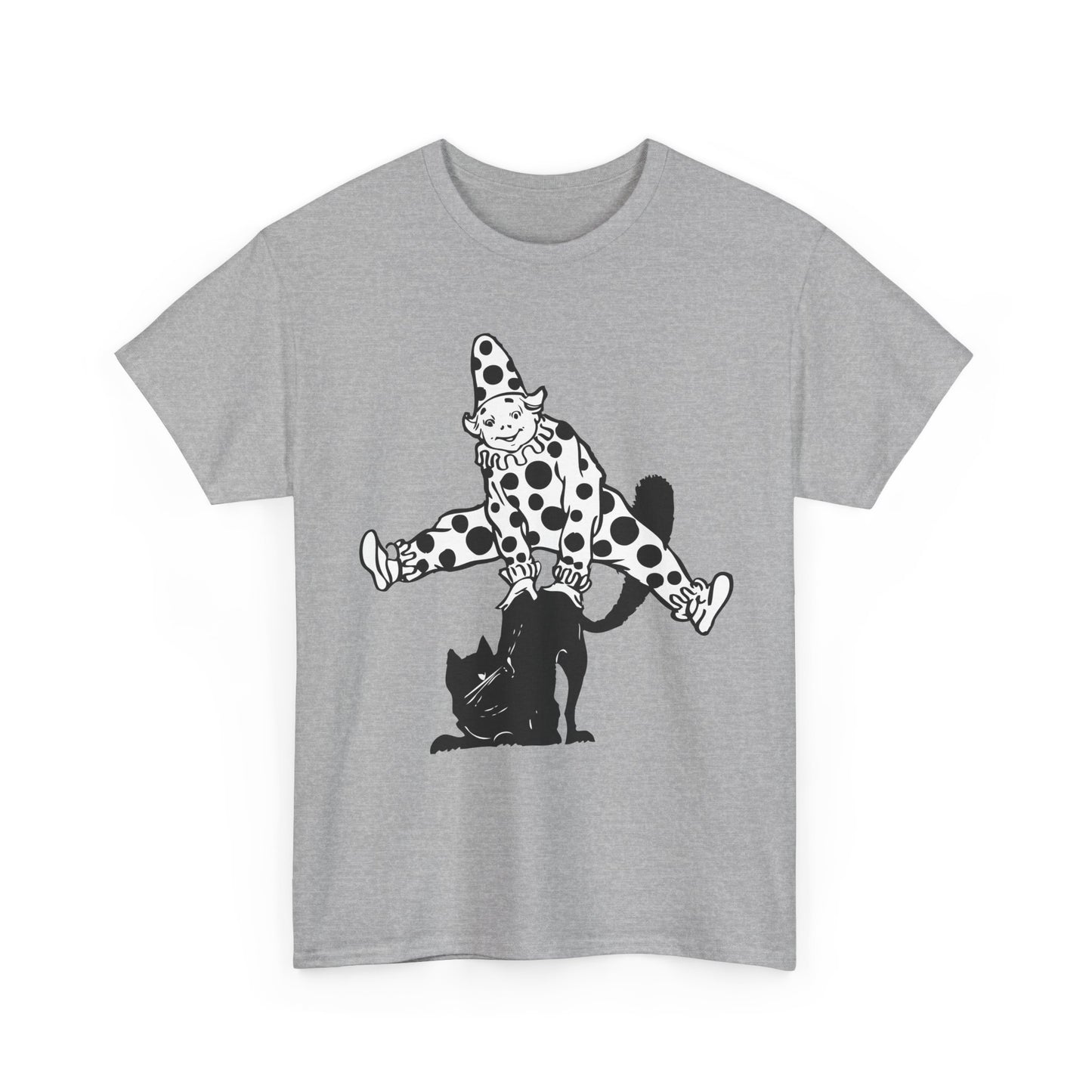 Clown & Black Cat Graphic Tee — Vintage Spooky Halloween Shirt