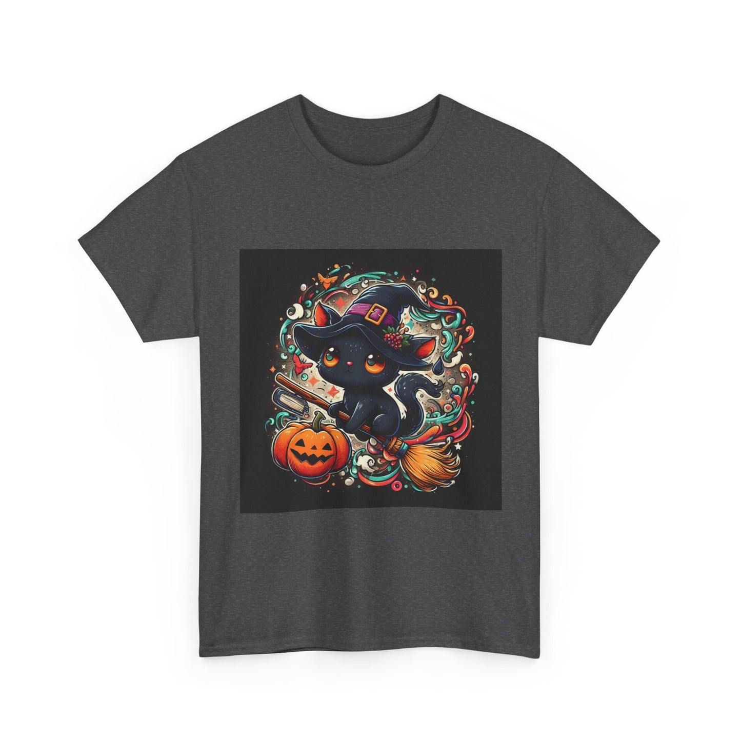 Halloween Black Cat Tee — Cute Witchy Cat with Pumpkin Graphic