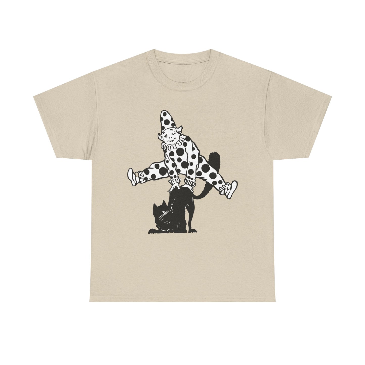 Clown & Black Cat Graphic Tee — Vintage Spooky Halloween Shirt