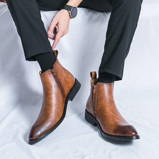 Autumn And Winter New Casual Fashion Retro Plus Size Short Sports Men Leather Boots