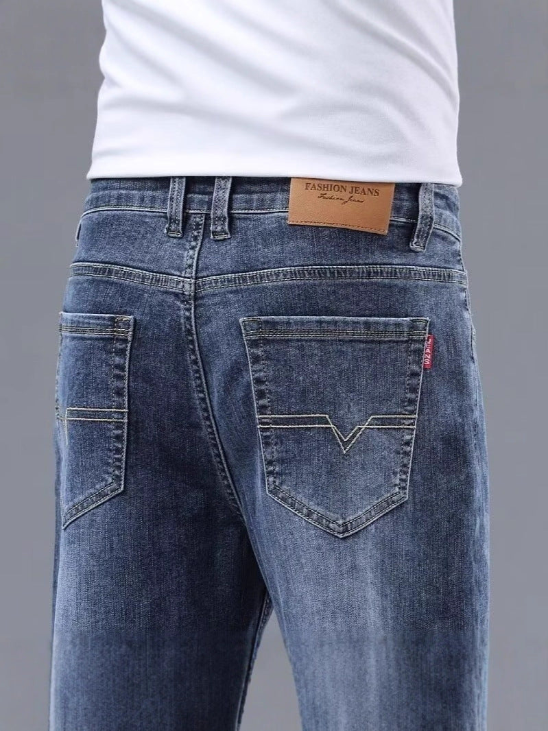 High-end blue jeans men's straight leg 2025 autumn new washed stretch casual versatile trendy brand long pants