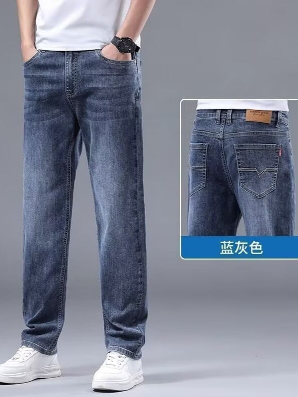 High-end blue jeans men's straight leg 2025 autumn new washed stretch casual versatile trendy brand long pants
