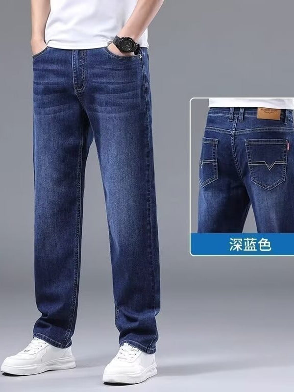 High-end blue jeans men's straight leg 2025 autumn new washed stretch casual versatile trendy brand long pants