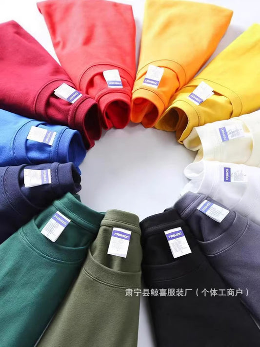 One dropshipping 260g heavyweight, high-quality pure cotton short-sleeve T-shirt, unisex base shirt, custom logo printing