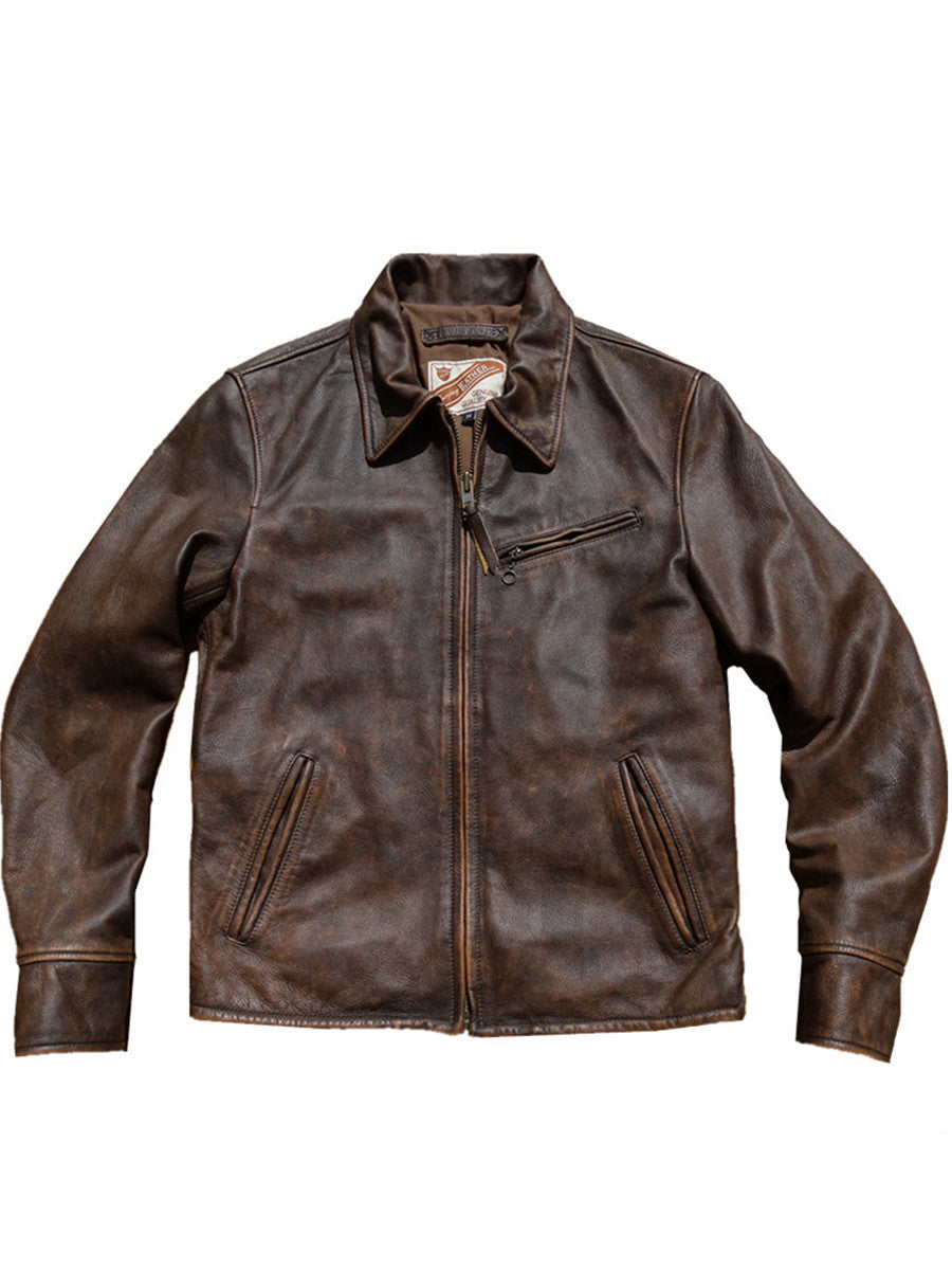 Washed Old Soft Glutinous Pendant Fit Leather Coat