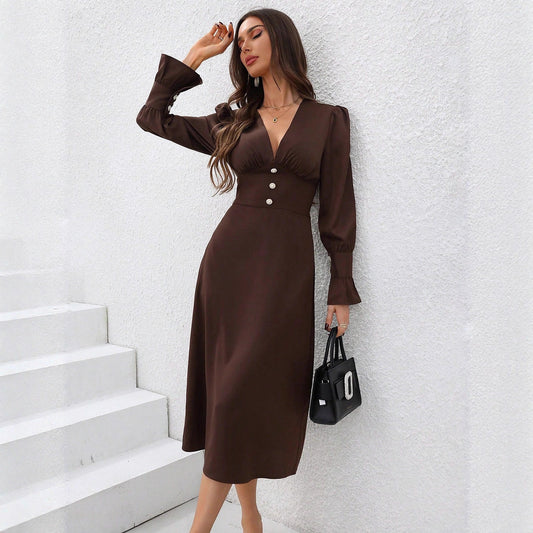 Autumn Casual V-Neck Shirt Dress