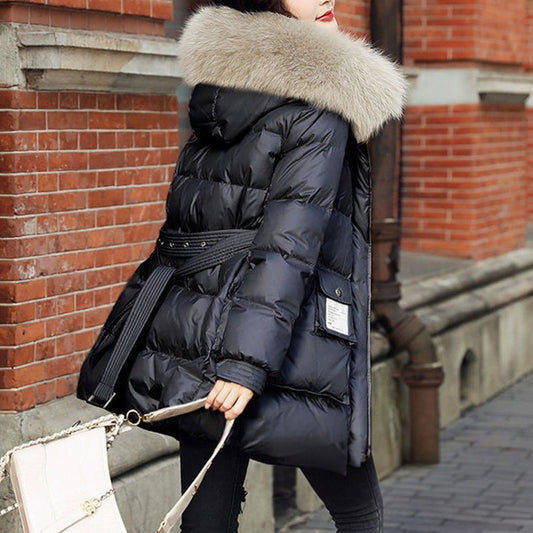 Womens Mid-Length Slim-Fit Plus-Thickness Fashionable Padded Down Jacket For Shorter Statures